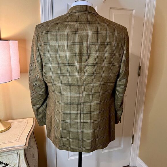 Men's Jos. A. Bank Silk Wool Tan Brown Plaid Sport Coat Blazer Jacket Size 43R - Picture 4 of 7